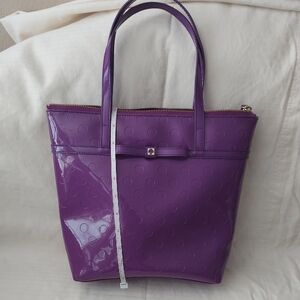 Purple Patent Tote Bag with Bow Accent